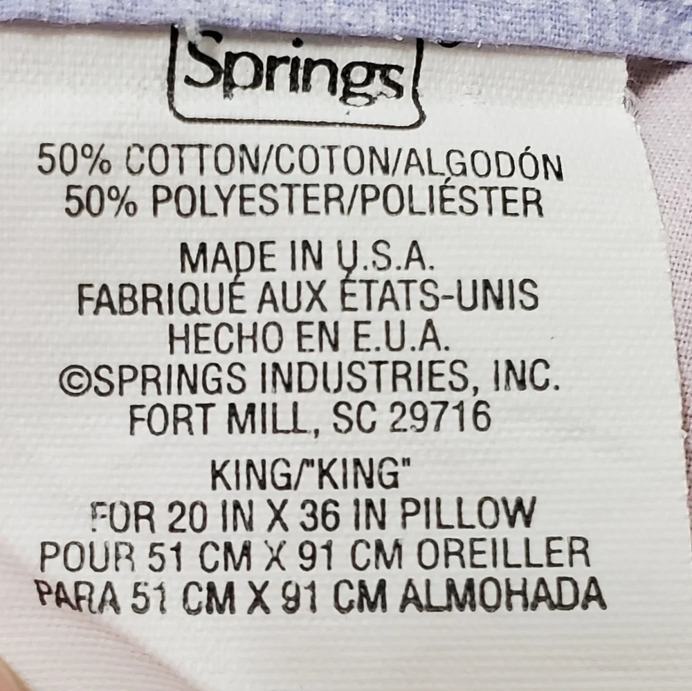 Vintage Springs Industries Pastel King Pillow Case Set 2, Pink/Purple, Like New